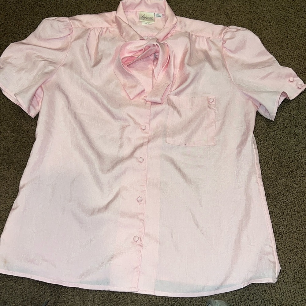 Vintage Pykettes Pink short sleeve bow at neck size 12‎ large